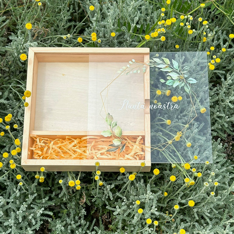 Cutie din lemn cu capac glisant pentru stick și poze 10/15cm