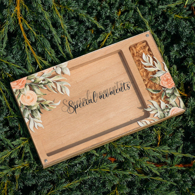 Cutie din lemn pentru stick și poze cu capac din plexiglas