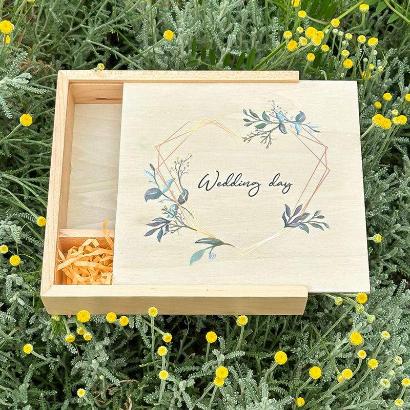 Cutie din lemn cu capac glisant pentru stick și poze 10/15cm