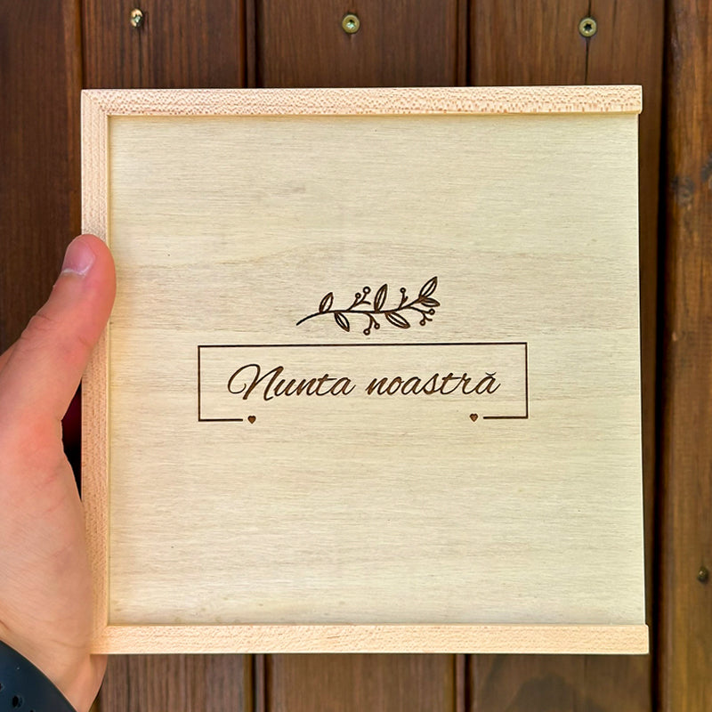 Cutie din lemn cu capac glisant pentru stick și poze 10/15cm