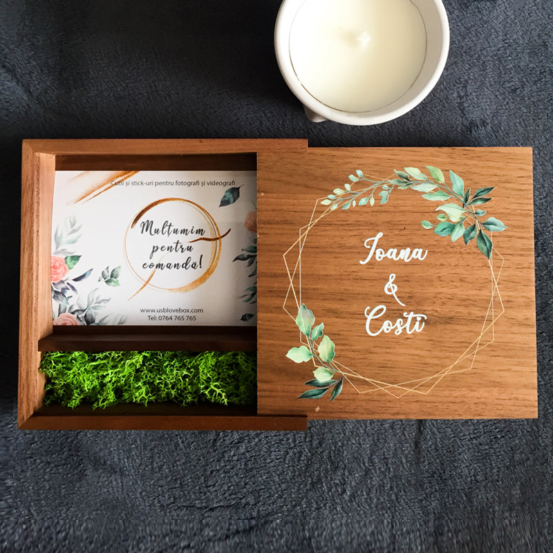 Cutie din lemn cu capac glisant pentru stick și poze 10/15cm