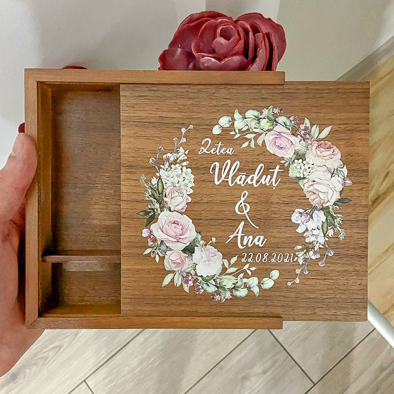 Cutie din lemn cu capac glisant pentru stick și poze 10/15cm